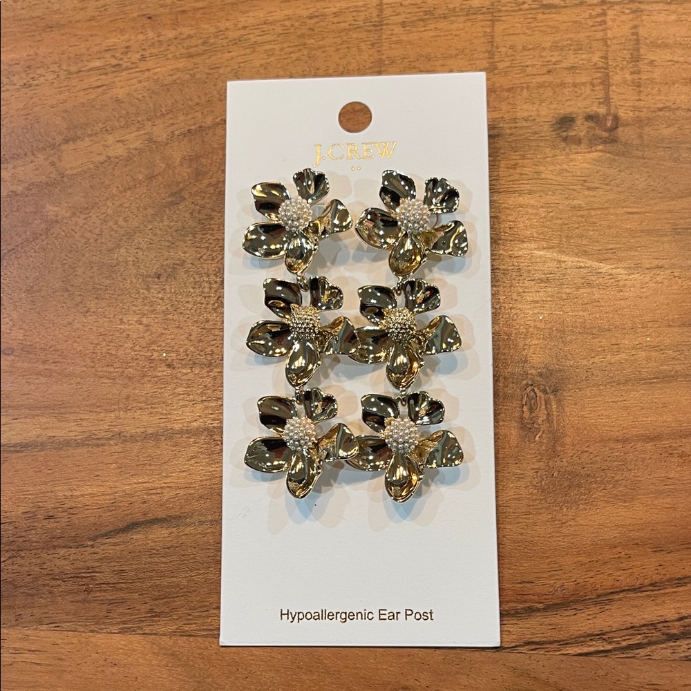 J. Crew Gold  Floral Stud Earrings